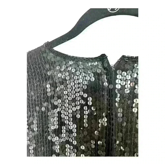 Talbots Vintage 100% Silk Black Sequin Round Neck Short Sleeve Blouse, sz Small - Picture 9 of 11